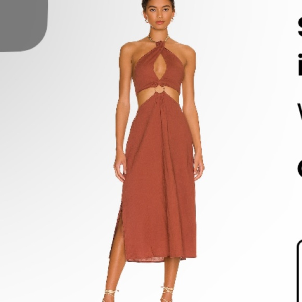 WeWoreWhat Cappuccino Shell Chain Halter Midi Dress